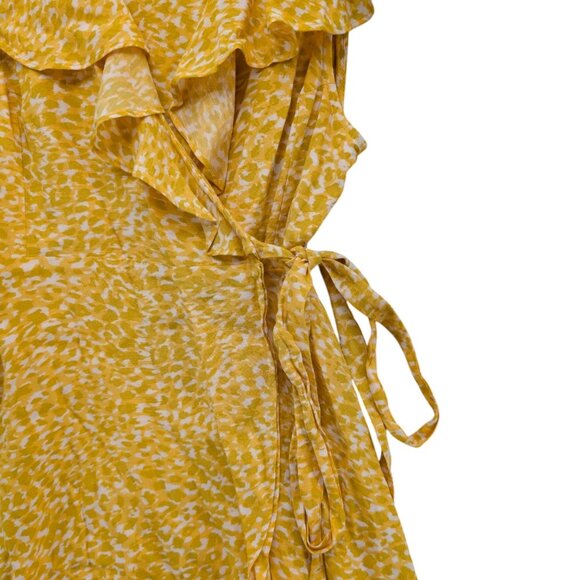 Free People French Quarter Mini Wrap Dress Yellow White Flutter Sleeve Size XS - Picture 11 of 11